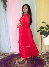 Party-wear Carrot red chinon anarkali